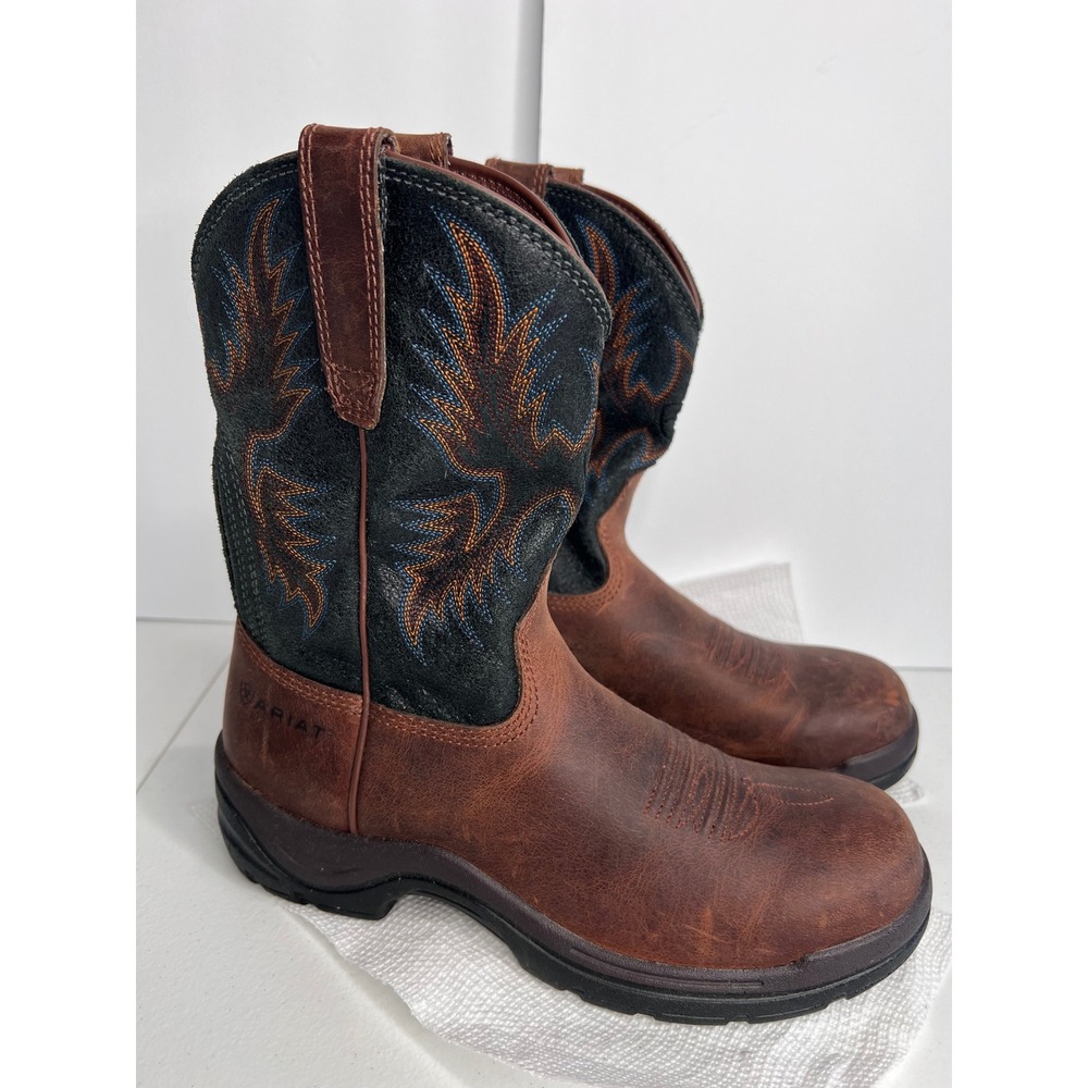 Ariat Men's Brown Leather Pull On Western Cowboy Boots Size 8D - READ FLAW